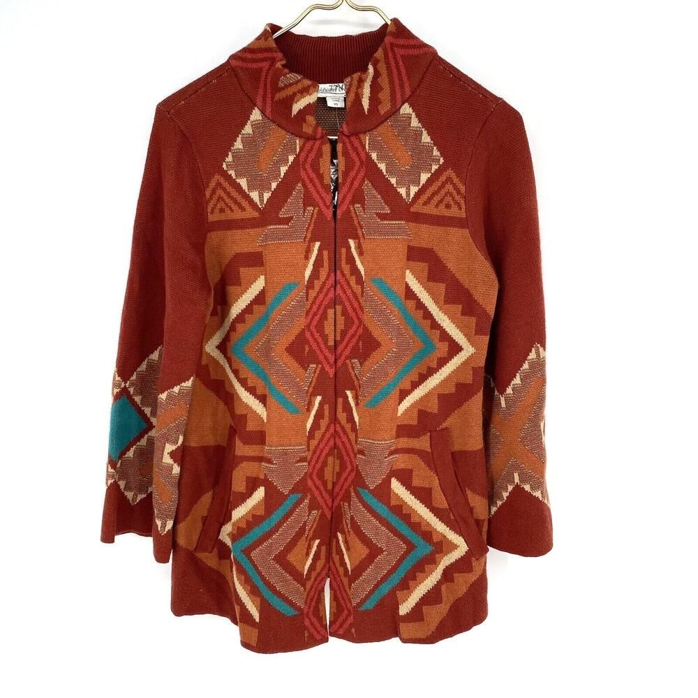 Coldwater Creek Southwestern Aztec Sweater Cardigan Rust Turquoise Womens XS